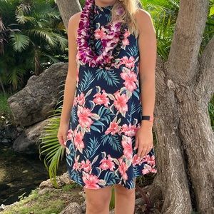 Aloha floral A-line halter neck tie dress